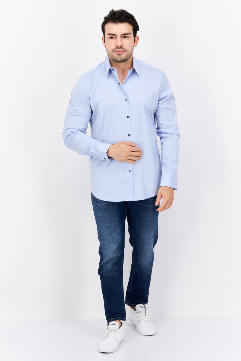 Theory Men Regular Fit Solid Long Sleeves Casual Shirt, Blue - Image 4